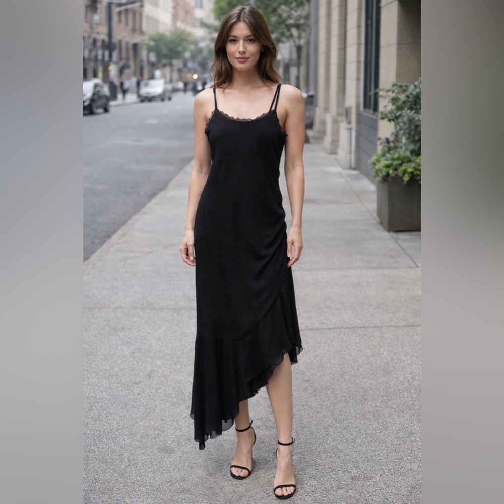 Black Slip dress whimsigoth asymmetrical lace Dress adjustable straps 90s punk S